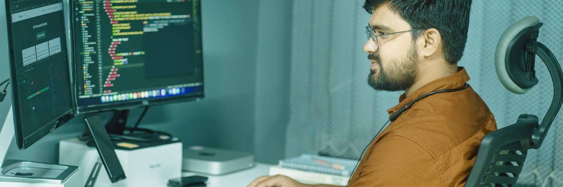 A developer reviewing CSS code optimization with a performance chart and security icons