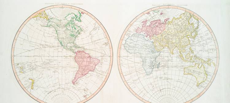 A stylized world map with clocks showing different times, representing global time zone conversion
